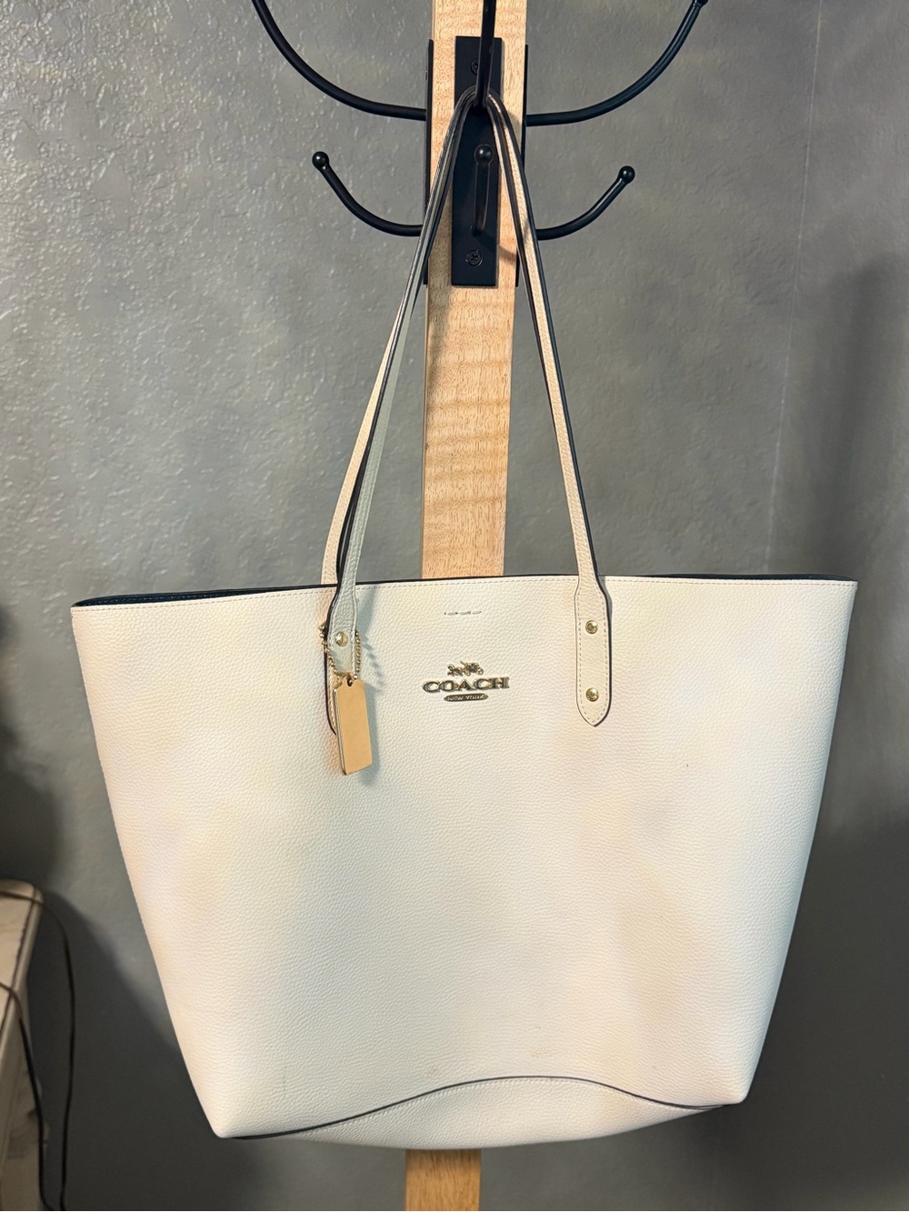 Coach Cream Pebbled Leather Tote with Gold Hardware